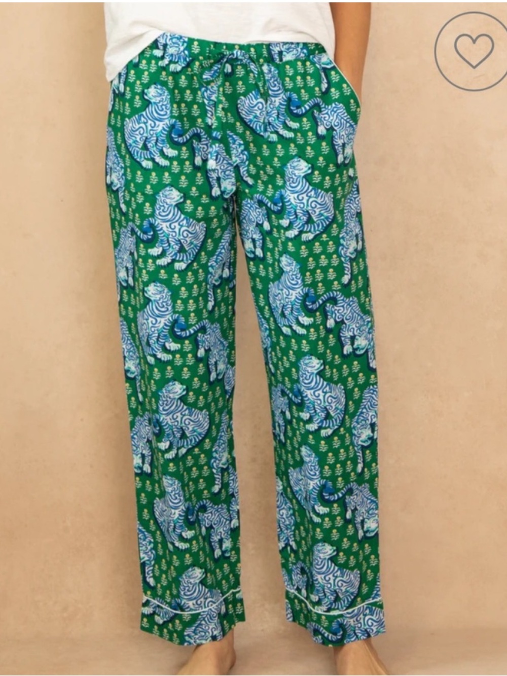 Printfresh Medium Tiger Queen Pajama Pants Jade Green Organic Cotton